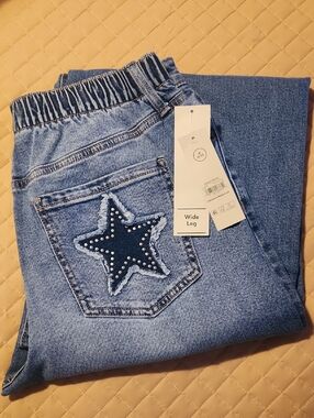 No Boundaries Light Blue Wide Leg Jeans with Star Patch